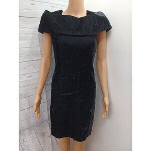 Vtg Karin Stevens Black Dress Velvet Bertha Collar Sz 4